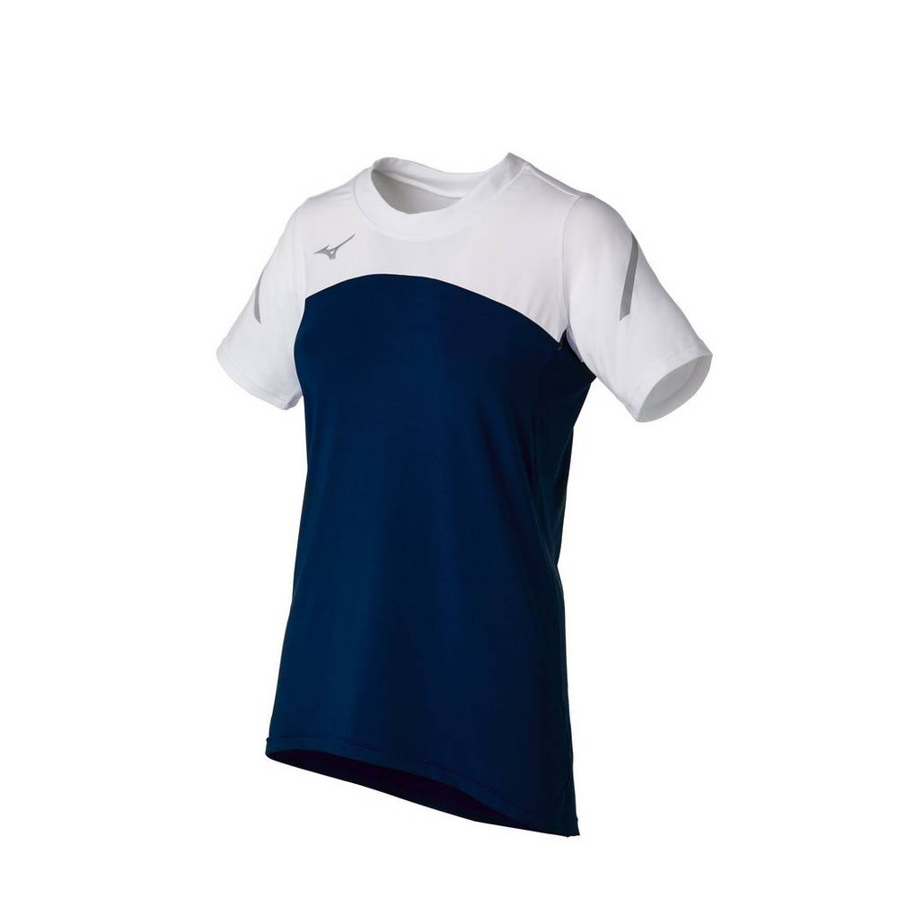 Maglia Mizuno Techno VII Short Sleeve Donna - Blu Marino/Bianche - 89314-YZFB